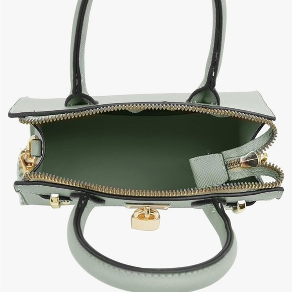 Pistachio green vegan leather top handle bag w/ gold hardware lock,  attachab… - Picture 4 of 5